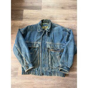 Vintage Soho Denim Jean Jacket With Multi-Pocket Design & Elastic Hem